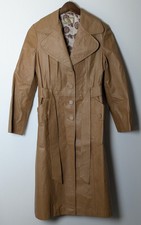 Vintage Mexican Genuine Leather Trench Coat Tan Belted Acetate Lining Size Small picture