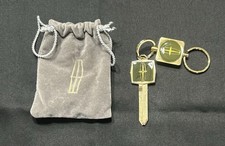 Vintage Lincoln Continental Uncut Key & Fob, Gold and Green, Original Bag picture