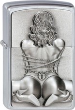 Zippo Chrome Brushed Plaque Bondage Girl 2002549 Metal Gift Wrap picture