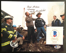 BOB BECKWITH SIGNED 8X10 PHOTO 2001 9/11 GROUND ZERO FIREFIGHTER GEORGE BUSH BAS picture