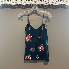 American Eagle Women Top S Navy Floral Smock Back Spaghetti Strap picture