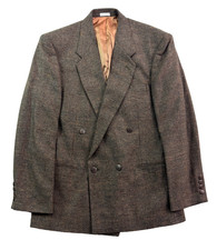 vtg 90s Cellini 40R Brown Double Breasted Blazer Jacket Sport Suit Coat Tweed picture