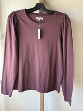 Madewell Women M Crew Neck Puff Pleated Shoulder  Top Mc217 NWT $49.50 New picture