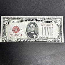 1928 B  $5.00 United States red seal legal tender note Fr. 1527  choice CU picture