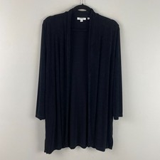 Chicos Travelers Jacket Size 1 US Medium Black Slinky Knit Open Front Pockets picture
