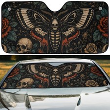 Gothic Death Moth Windshield Sun Shade, Dark Botanical Car Sunshade picture