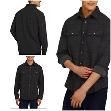 NWT CHAPS Flannel Knit Long Sleeve Black Shirt, Size Small, Button Up, Stretchy picture