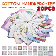 20Pcs Vintage Floral Flower Ladies Handkerchief Cotton Pocket Square Women Hanky picture