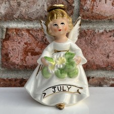 Enesco Vintage July Birthday Angel Porcelain Hand Painted Figurine 4” Japan picture