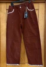 Flamingals Women’s Straight Leg Capri Burnt Orange White Embroidry Sz Medium picture