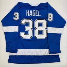 Autographed/Signed Brandon Hagel Tampa Bay Blue Hockey Jersey JSA COA picture