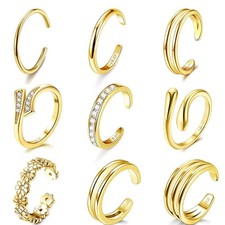 9Pcs 14K Gold Filled Toe Rings for Women Non Tarnish Adjustable Gold CZ Flower H picture