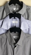 Eton Contemporary Dress Shirts Lot 3 Mens 18 EU46 100% Cotton Luxury Plain&Check picture