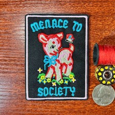 Funny Patch Menace to Society Cute Sinister Lamb embroidered Iron On 3.5x2.75