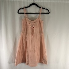 New ROXY Mini Dress Women's Medium Pink Smocked Pullover 100% Cotton picture