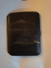 Antique Meiji Damascene Cigarette Case Mt. Fuji K24 Inlay Japan #006 picture