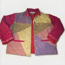 Papy Boez Womens Quilt Jacket S/M Patchwork Cotton Embroidered Bird Floral  picture