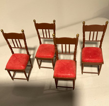 Louis Marx & Co. Vintage. 4pc Dollhouse DR Chairs Brown/Red Plastic 6x2x2” picture