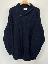 Saol 100% Wool Fisherman Knit Sweater Mens XXXL 3XL Blue Cableknit Ireland Shawl picture