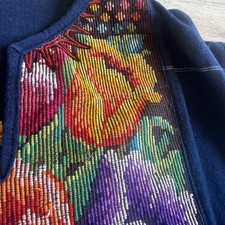 Guatemalan Hand Embroidered Artisan Top Large Indigo Womens Folk Art Tunic** picture