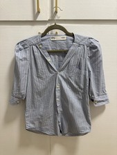 KMJ Women’s XS / X-SMALL Blue Striped Bon Voyage 3/4 Sleeve Shirt Top Blouse picture