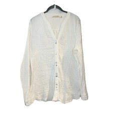 Soft Surroundings White Crinkle Textured Stretchy Button Down Tunic Coastal PM picture