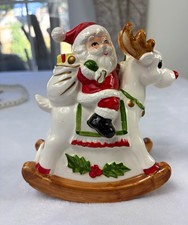 Vintage Lund's Lites Santa on Rocking Reindeer Music Box Handcrafted Japan WORKS picture
