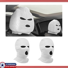 2 PCS Funny 3-Hole Car Headrest Cover, Full Face Ski Mask Wrap FrontColor: White picture
