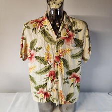 Two Palms White Floral Rayon Hawaiian Shirt Size L  D40  picture