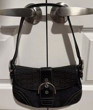 Vtg 2005 Coach 6818 Soho Black Leather & Signature C Canvas Shoulder Bag picture