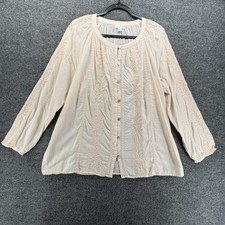 J Jill Blouse Top Womens L Pink Button Up Embroidered Lightweight Resort Boho picture