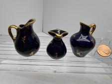 Vintage Dollhouse Miniatures Blue and Gold Limoges Vases (3 pc) picture