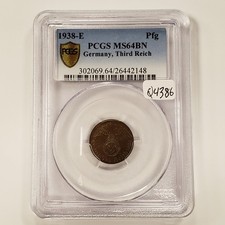 1938-E Germany Third Reich Pfennig - PCGS MS 64 BN - SKU-Q4386 picture