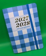 2027-2028 Monthly Pocket Planner Blue Plaid Theme 2-Year Calendar Organizer picture