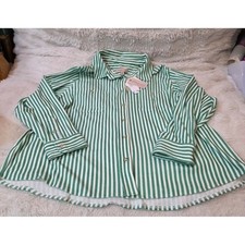 Philosophy Woman NWT Green White Striped Button Down Blouse Plus Size 2X picture