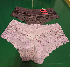 New Maidenform Luxurious Lace Hipster Panty 2 Pc Hearts Purple Dark Mauve Size L picture