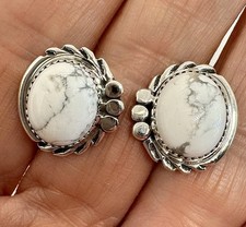 Navajo White Buffalo Stud Earrings Sterling Silver 5/8