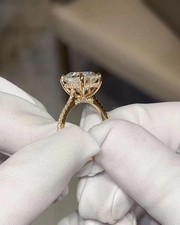 5CT Elongated Cushion Cut Lab Grown Diamond 14K Gold Hidden Halo Engagement Ring picture