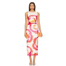 Amanda Uprichard Tiffany Dress M Asteria Pink Ruched Mesh Midi Dopamine Bright picture