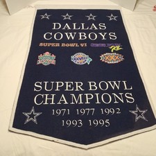 Vintage Dallas Cowboys 5 Time Super Bowl Champion Wool Mix Large Banner 24