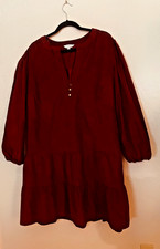 NWT Time & Tru Womens 3X Burgundy Corduroy Dress Tiered Babydoll Long Sleeve picture