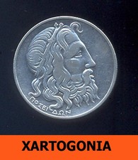 GREEK COIN 1930, GOD POSIDON - ANCIENT SHIP,  20 DRACHMAS, SILVER, RR, VG-F picture