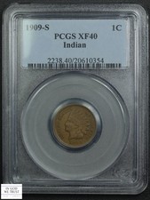 1909 S Indian Head Copper Cent 1C PCGS XF 40 picture
