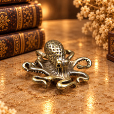 Mini Vintage Brass Octopus Statue Ornament Animal Collectible Cool GIFT DECOR picture