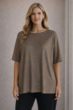 NWT Eileen Fisher Bronze Liquid Shine Ballet Neck Boxy Tunic Dolman Top Blouse L picture