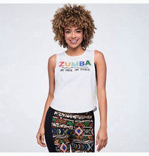 Zumba Wear Women's XS White Lightweight Cotton Sleeveless Crew Neck Graphic Tank picture