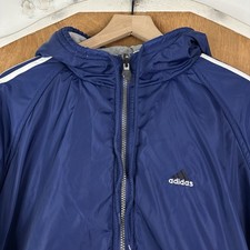 VTG Adidas Jacket Mens XL Blue Fleece Lined Reversible Windbreaker 3 Stripes 90s picture