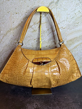 Furla Croc Embossed Genuine Leather Shoulder Bag Camel Tan Y2K Hobo Purse picture