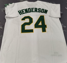 VINTAGE Rickey Henderson #24 Athletics Throwback White Sewn Stitched Jersey. picture