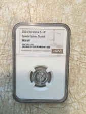 NGC 2024 St. Helena Spade Guinea Shield 1/10 oz Silver MS 69  Rare Coin picture